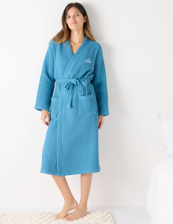 Peignoir col kimono mixte nid d’abeille Colombine®, 240g/m2 (bleu) Peignoir col kimono mixte nid d’abeille Colombine®, 240g/m2 (bleu)